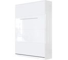 Armoire Lit Escamotable 140x200 cm Mural Supérieur Vertical Blanc/blanc Brillant