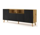 Buffet Rangement Luxi-4d 195x42x80 cm Noir Mat Fraisé /chêne Artisan Buffet Design Moderne