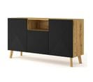 Buffet De Rangement Luxi-3d 146x42x80 cm Noir Mat Fraisé /chêne Artisan