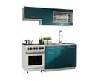 Cuisine Giovanna 5 Éléments - Turquoise Mat 1m80 - Portes Vitrées à Motif