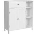 Armoire De Salle De Bain avec tiroir, 3 Compartiments Ouverts, 2 Portes, 75 x 30 x 80 cm, Blanc Mat