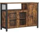 Buffet Avec Placard 3 Portes, 110 X 33 X 75 Cm, Style Industriel, Marron Rustique Et Noir