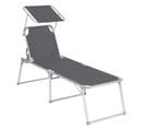 Chaise Longue, Charge 150 Kg, Avec Dossier Et Parasol Inclinables, Pliable, Pour Jardin, Gris