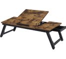 Table De Lit, Support Pour Ordinateur Portable, Avec Pieds Réglables, Tiroir, Marron Foncé Rustique