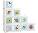 Meuble De Rangement Enfant 10 Cubes, Jouets, Sacs D'école, 123 X 31 X 123 Cm, Blanc