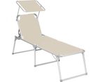 Chaise Longue, Charge 150 Kg, Avec Dossier Et Parasol Inclinables, Pliable, Pour Jardin, Beige