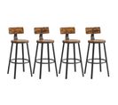 Tabouret Bar Industriel, Lot De 4,  Avec Dossier, Cadre En Acier, Siège De 73 Cm De Haut, Marron