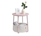 Table De Chevet, Avec Panier En Tissu, 45 X 50 Cm (ø X H), Style Moderne, Rose Pastel Et Blanc Nuage