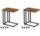 Table D’appoint, Lot De 2, Avec Cadre En Acier Et Roulettes, Marron Rustique Et Noir