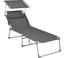 Chaise Longue, Charge 150 Kg, Avec Appui-tête, Dossier Et Parasol Inclinables, Pliable, Anthracite