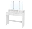 Coiffeuse Avec 3 Miroirs, 2 Tiroirs Et 3 Compartiments De Rangement, Sans Tabouret, Blanc