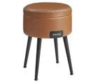 Pouf De Rangement, Tabouret De Coiffeuse, Pu Avec Coutures, Capacité 150 Kg, Marron Caramel