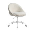 Fauteuil Pivotant En Peluche Et Pu, Rembourrage En Mousse, Réglable En Hauteur, Beigeet Blanc