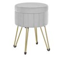 Tabouret Rangement, En Velours, 39 X 44,4 Cm (diamètre X H), 4 Pieds En Métal, Gris Tourterelle