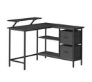 Bureau En Forme De L Avec 2 Tiroirs Spacieux, Avec Support Pour Écran, Longueur 115 Cm, Noir Boisé