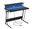 Bureau Gaming Avec Led Et Multiprise, Avec Rehausseur D’écran, 60 X 100 X 76 Cm, Noir Carbone