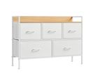 Commode Pour Chambre, 5 Tiroirs En Tissu Avec Poignées, Cadre En Acier, Blanc Nuage Et Beige Chêne