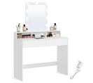 Coiffeuse, Miroir LED à Luminosité Réglable, 2 Tiroirs Et 3 Compartiments, Coin Beauté, Blanc