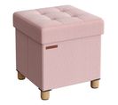 Pouf, Tabouret Avec Repose-pieds, Pliable, Banc Avec Rangement, 38 X 38 X 40 Cm, Rose Bonbon