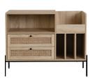 Meuble Range Vinyles 2 Tiroirs En Cannage Naturel Et Effet Chêne 90 Cm - Iris