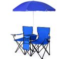 Chaise De Camping Pliante 2 Places En Pvc Avec Poche Isotherme, Pêche Bleu