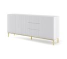 Buffet De Rangement Meuble Universel Blanc Mat 200x42x89 Ravi B Filet 2d3s Pied Cadré Or