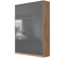 Lit Escamotable +2 Placards Vertical 140x200+(50x2)cm Miroir Supérieur Chêne/anthracite Brillant