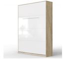 Lit Escamotable +2 Placards Vertical 120x200+(50x2)cm Miroir Lit Mural Chêne Sonoma/blanc Brillant