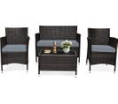 Salon De Jardin 4 PCs Mobilier De Terrasse En Rotin Pe Pour Véranda, Patio, Marron Et Gris