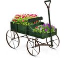 Brouette Décorative En Bois Avec 2 Compartiments à Planter Roues Métalliques Poignée Charge 15kg