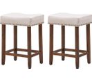 2 Tabourets De Bar Hauteur 61 Cm Assise Rembourrée En Eponge Comfort De Style Rétro, Beige