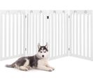 Barrière Autoportante Pour Chien 4 Panneaux En Bois Charnières Métalliques à 360° Blanc