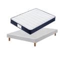 Ensemble Matelas à Ressorts+ Lit Sommier Tapissier Déco 140x190cm, Epaisseur Du Matelas 22cm