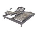 Sommier Électrique S62+lattes Bois - Réglage Fermeté Zone Lombaires - 2x70x190 - Gris