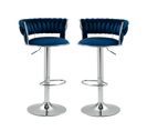 Lot De 2 Tabourets De Bar 360° Velours Bleu