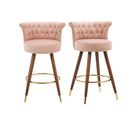 Lot De 2 Tabourets De Bar Rose 360° Velours Pieds En Bois