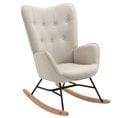 Fauteuil À Bascule Rocking Chair Scandinave En Tissu Avec Pieds En E' Bois Métal, Beige