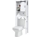 Meuble Wc Au-dessus De Toilettes En Bois 3 Étagères Avec Porte Coulissante Pour Salle De Bain