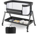 Lit Cododo Berceau Bébé Avec Matelas, 4 Roues Verrouillables, 7 Hauteurs Réglables, 9kg