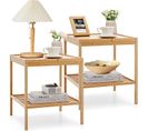 Tables De Chevet Lot De 2 En Bambou Table D’appoint à 2 Niveaux Style Naturel  40 X 40 X 45 Cm