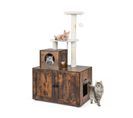 Arbre À Chat En Bois 132 Cm Avec Maison De Toilette Pour Chat À Double Porte, Griffoir En Sisal, St