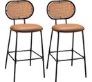 Tabourets De Bar Lot De 2 En Cuir Pu 75 Cm De Haut, Avec Dossier Rotin Pe, 48 X 52 X 107 Cm