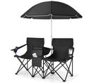 Chaise De Camping Pliante, Fauteuil De Jardin 2 Places,152x52x85cm, Charge Max 113 Kg (noir)