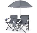 Chaise De Camping Pliante, Fauteuil De Jardin 2 Places Avec Glacière (gris)