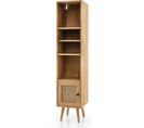 Meuble Colonne De Rangement Avec Porte Rotin Et Pieds En Bois Massif 29,5 x 29,5 x 137 cm