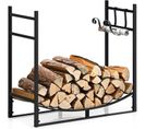 Range Bûche Intérieur 33", Porte-bûches Charge 50 Kg Avec 2 Supports Amovibles 84 X 33 X 76 Cm