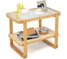 Table D'appoint Avec Étagère En Rotin Pe, Bohême, Petite Table D’appoint Salon,70,5 X 44,5 X 54,5 Cm