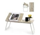 Table De Lit Support D'ordinateur Portable Pliable Hauteur Réglable, Bois-clair