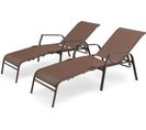 Lot De 2 Chaises Longues Avec Dossier Réglable, Tissu Respirant, Charge Max 150kg, Marron