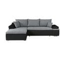 Canapé D'angle Réversible Convertible 3 Places + Coffre - Simili Noir Et Tissu Gris - L274xp184 Cm